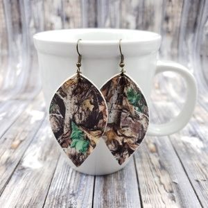 Real Tree Camo Canvas print Faux Leather Earrings!
